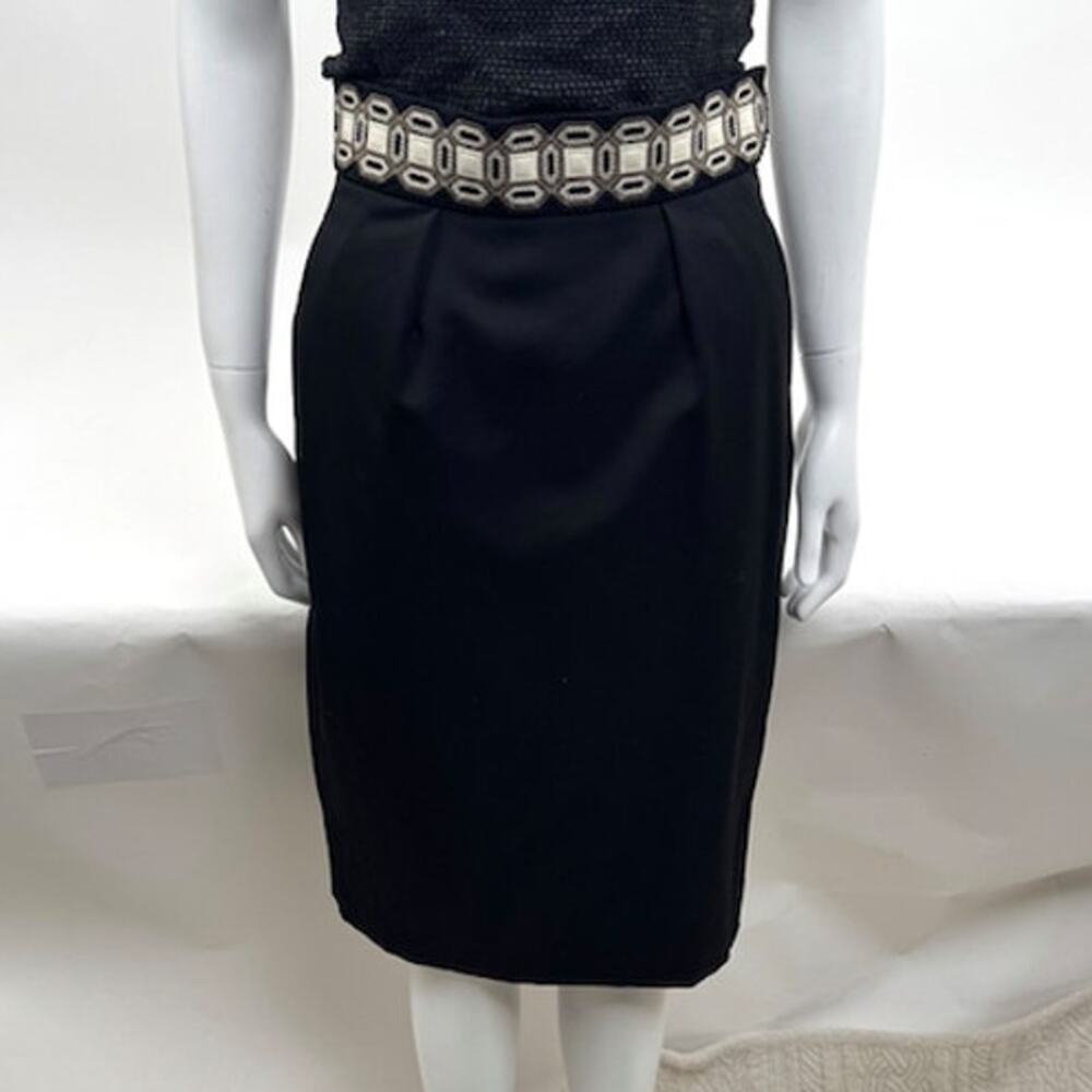 YSL Vintage Black Wool Pencil Skirt NWOT Jeweled Embellished Waist 28"